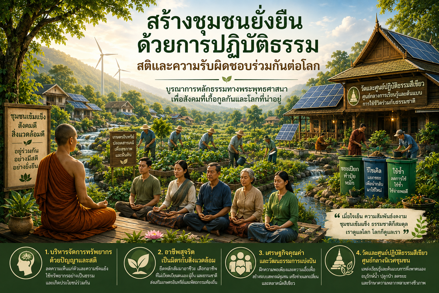 การสร้างชุมชนยั่งยืนด้วยการปฏิบัติธรรม: สังคมแห่งสติและการดูแลรักษาร่วมกัน