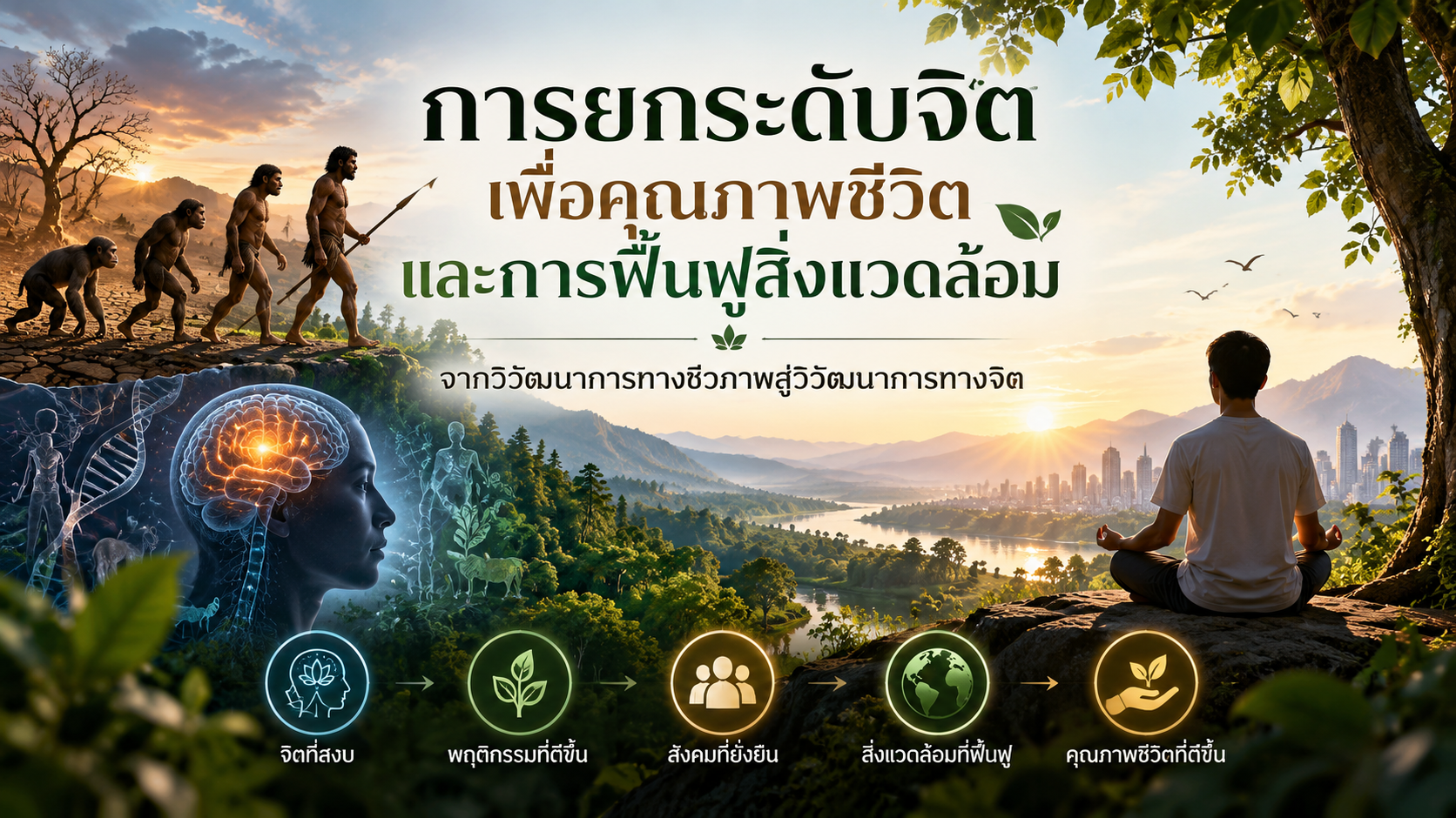 การยกระดับจิตเพื่อคุณภาพชีวิตและการฟื้นฟูสิ่งแวดล้อม: จากวิวัฒนาการทางชีวภาพสู่วิวัฒนาการทางจิตและจริยธรรม