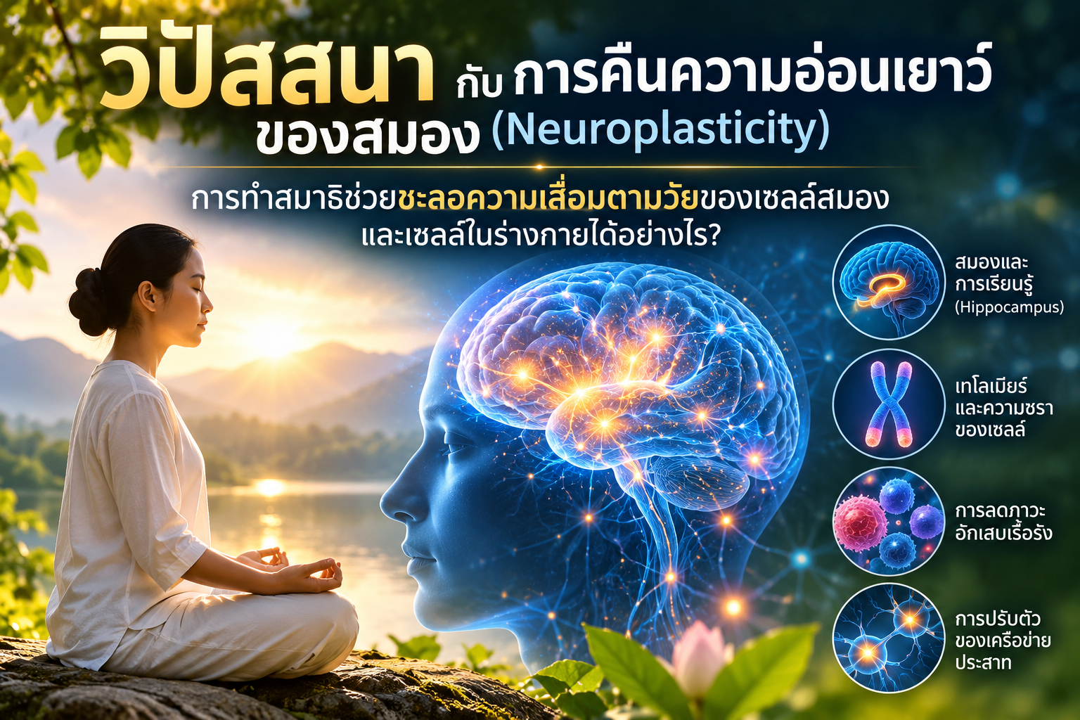 วิปัสสนากับสมองย้อนวัย (Neuroplasticity): ทำไมการทำสมาธิจึงชะลอความเสื่อมของสมองและเซลล์ร่างกาย?