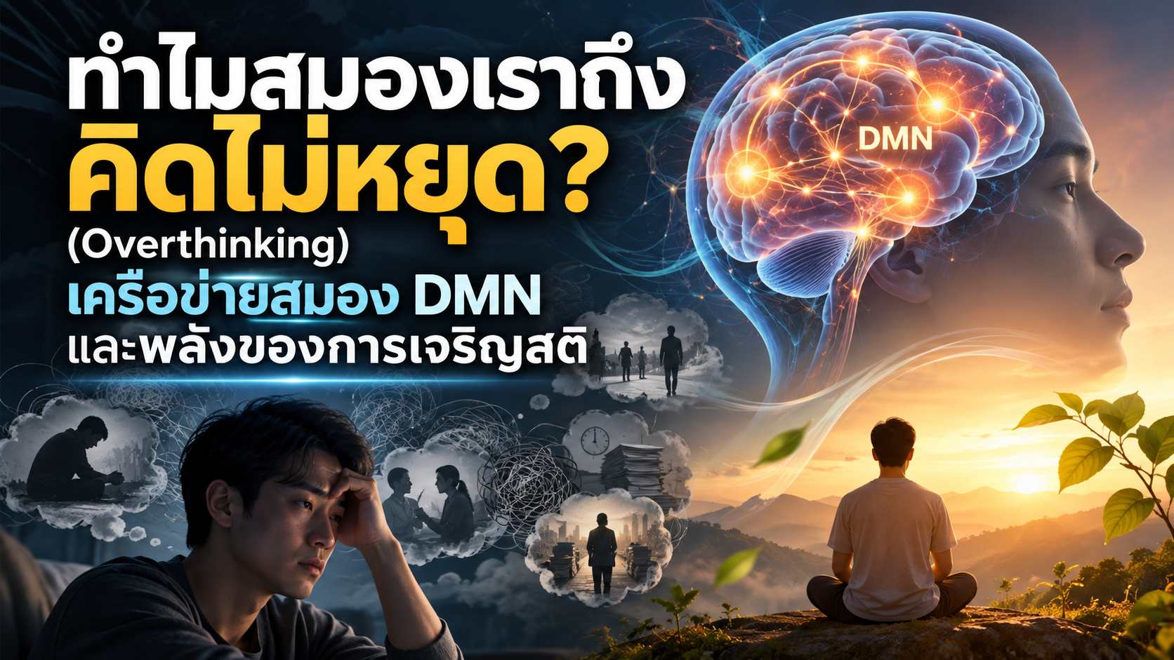 ทำไมสมองคนเราถึง "คิดไม่หยุด" (Overthinking): กลไกสมอง DMN กับการหยุดวงจรความคิดด้วยการเจริญสติ