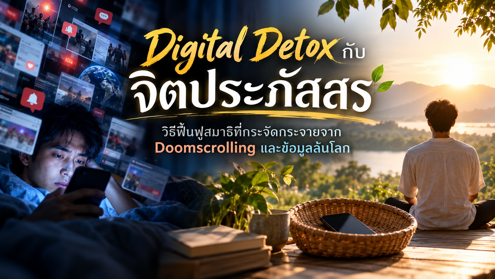 Digital Detox กับ จิตประภัสสร: วิธีฟื้นฟูสมาธิที่กระจัดกระจายจาก Doomscrolling และข้อมูลล้นโลก